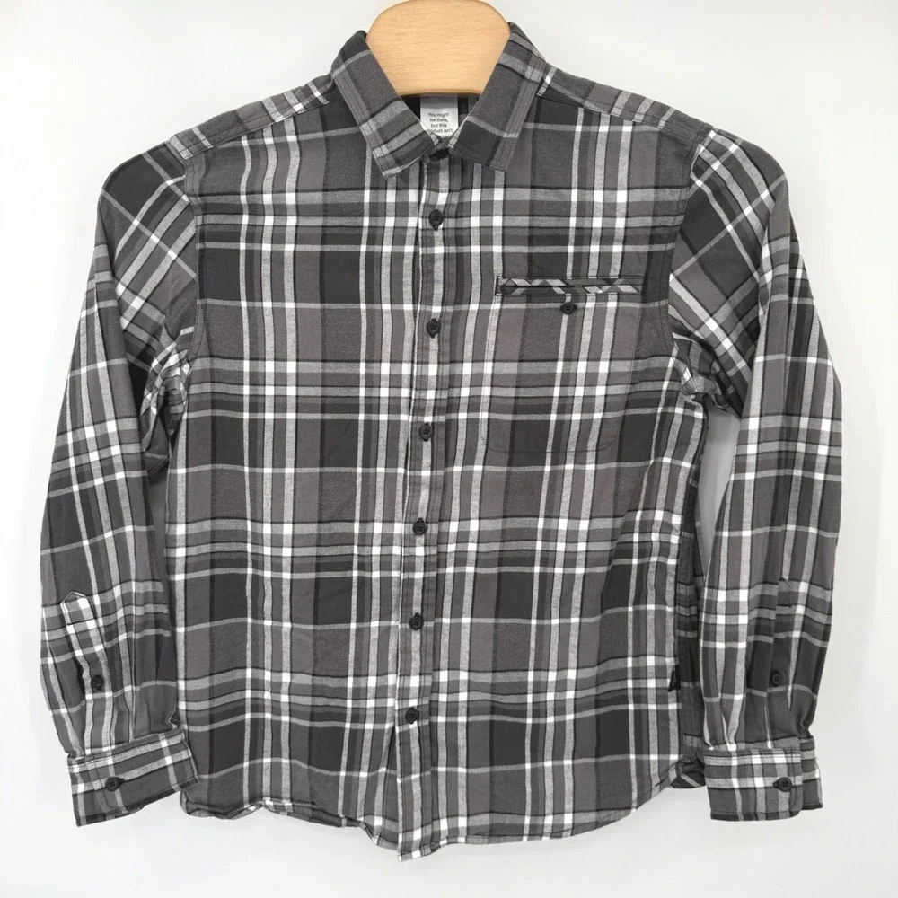 The North Face Shirt Mens L Grey Plaid Circular Design Flannel Button Down LS